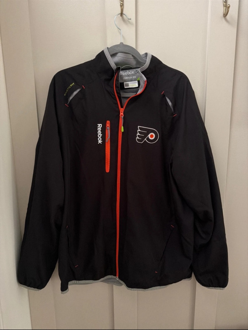 Reebok Men's Black Windbreaker with Orange Accents - Flyers Logo